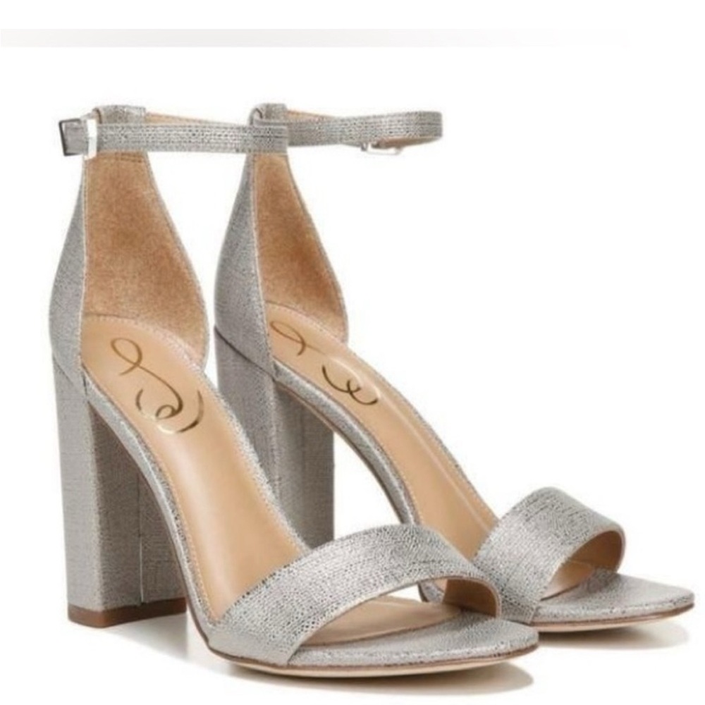 New Elegant Gray/silver Sam Edelman Block Heel Sandals